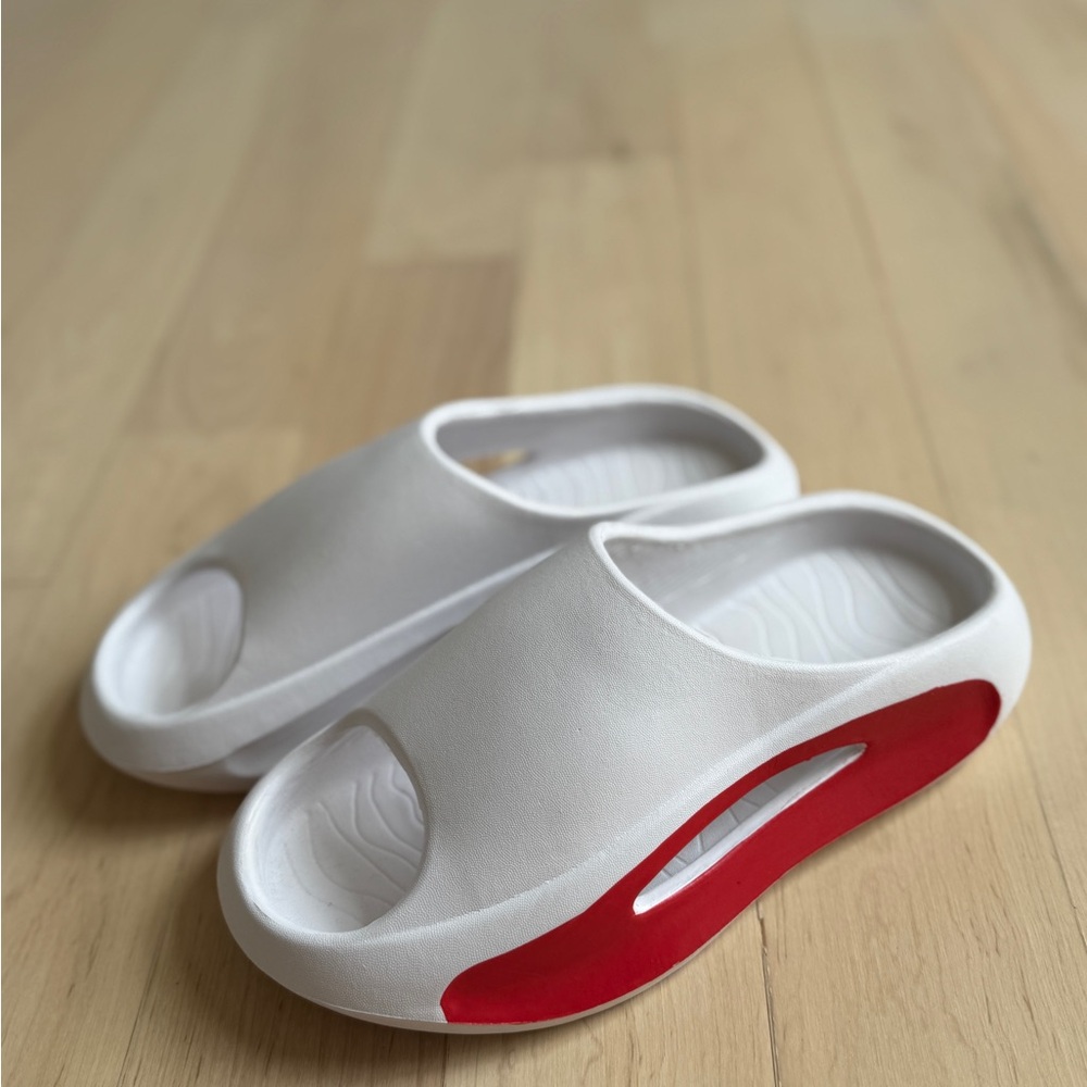 Women White and Red Slide Sandals